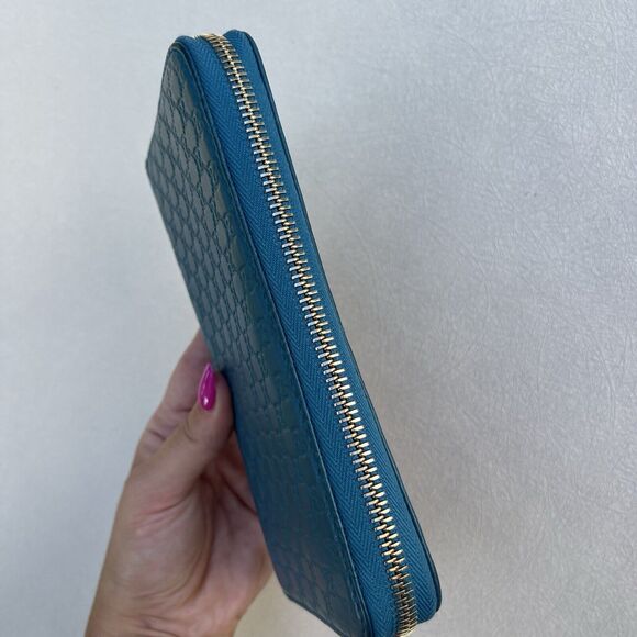 Gucci Blue Guccisima Leather Zip Around Wallet GG - Picture 9 of 14